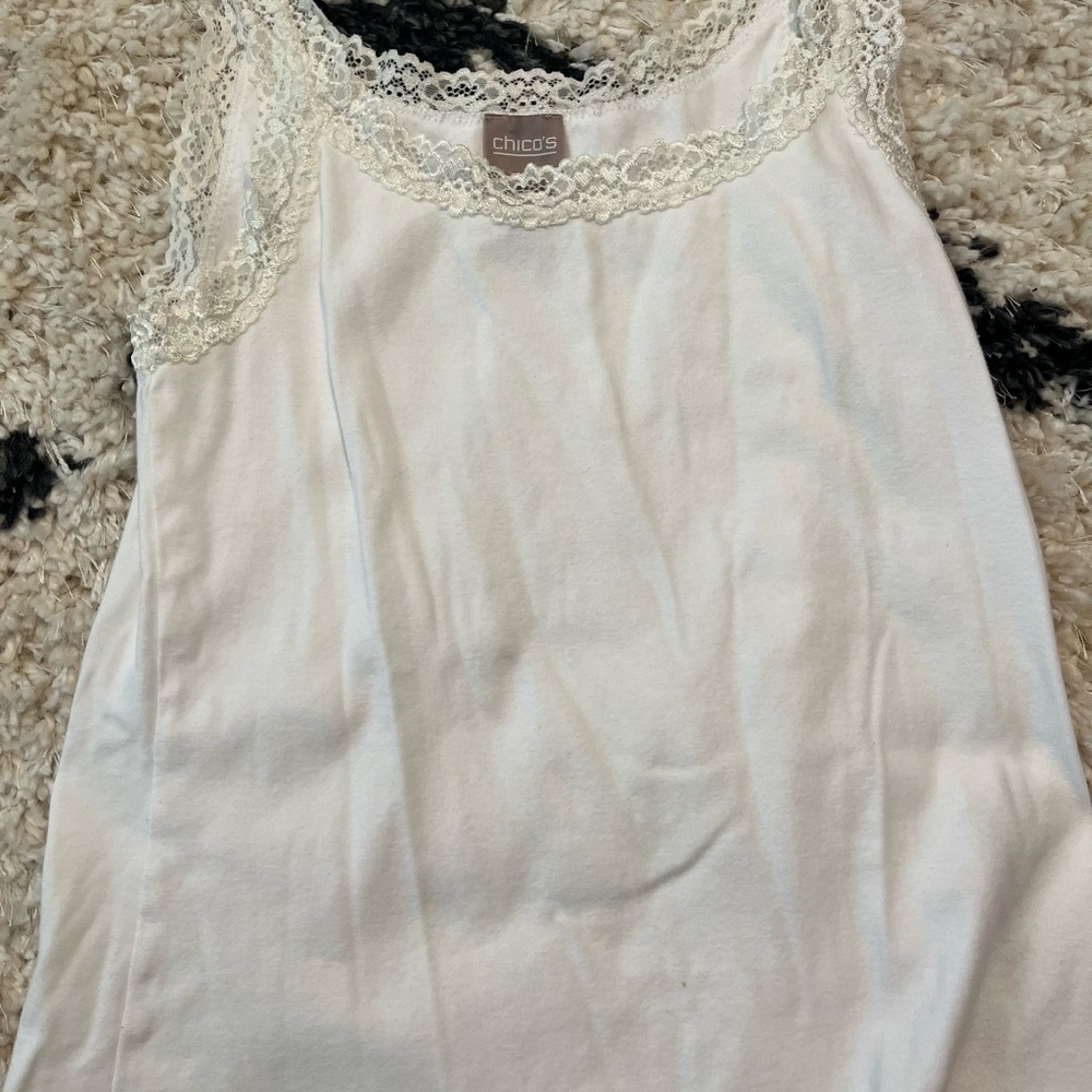 Chico's White Lace Trim Tank Top